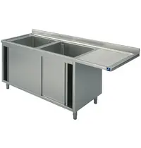 Mastro Spoeltafel | RVS | 2 Spoelbakken (Links) + Afdruipvlak | Schuifdeuren + Voorlader | Achteropstand | Voorgemonteerd | 2000x700x850/950(h)mm