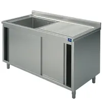 Mastro Spoeltafel | RVS | 1 Spoelbak (Links) + Afdruipvlak | Schuifdeuren | Achteropstand | Voorgemonteerd | 1200x600x850/950(h)mm