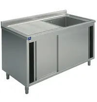 Mastro Spoeltafel | RVS | 1 Spoelbak (Rechts) + Afdruipvlak | Schuifdeuren | Achteropstand | Voorgemonteerd | 1300x700x850/950(h)mm