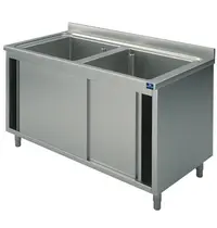 Mastro Spoeltafel | RVS | 2 Spoelbakken (Midden) | Schuifdeuren | Achteropstand | Voorgemonteerd | 1600x700x850/950(h)mm