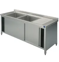 Mastro Spoeltafel | RVS | 2 Spoelbakken (Links) + Afdruipvlak | Schuifdeuren | Achteropstand | Voorgemonteerd | 1500x600x850/950(h)mm