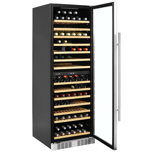 Wijnkoelkast | SERIE TFW | 416L (163x 75cl) | RVS/Zwart | 2 Zones | +5°C/+18°C | Statisch + Ventilator | 595x680x1760(h)mm
