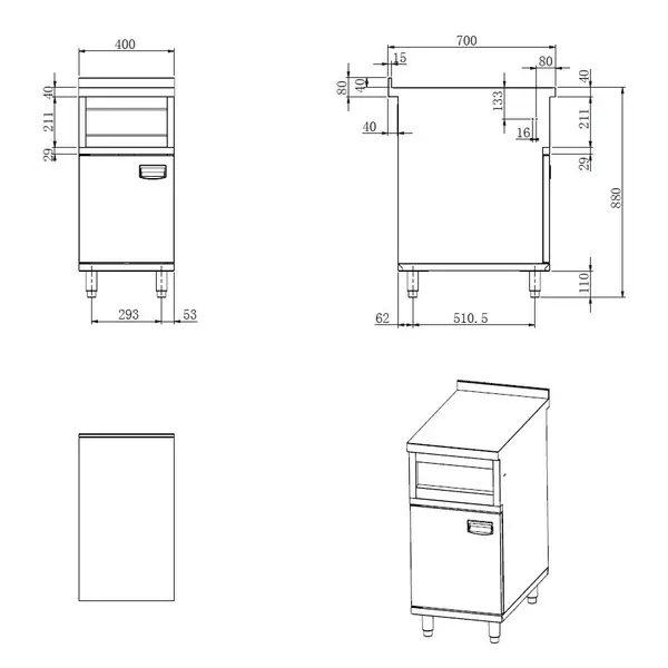 Neutrale Werkunit | ENTRY 700 | RVS | Gesloten Onderkast | Achteropstand | 400x700x880/920(h)mm