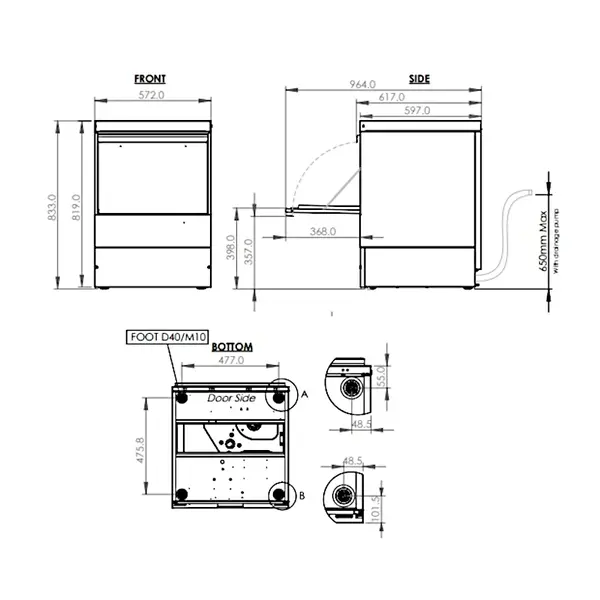 Horeca Vaatwasser | Mand 500x500 | Afvoerpomp | Naglanspomp | 230V | 572x616x833(h)mm