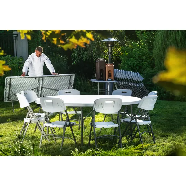 Inklapbare Buffettafel | CATERING | Kunststof/Metaal | Wit Blad | Grijs Frame | In-/Outdoor | 1830x750x740(h)mm