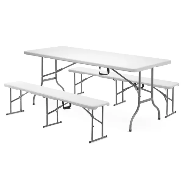Inklapbare Buffettafel | CATERING | Kunststof/Metaal | Wit Blad | Grijs Frame | In-/Outdoor | 1830x750x740(h)mm