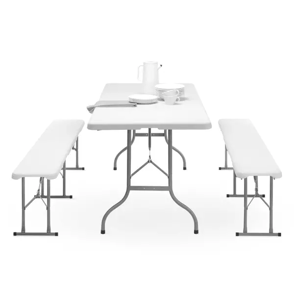 Inklapbare Buffettafel | CATERING | Kunststof/Metaal | Wit Blad | Grijs Frame | In-/Outdoor | 1830x750x740(h)mm