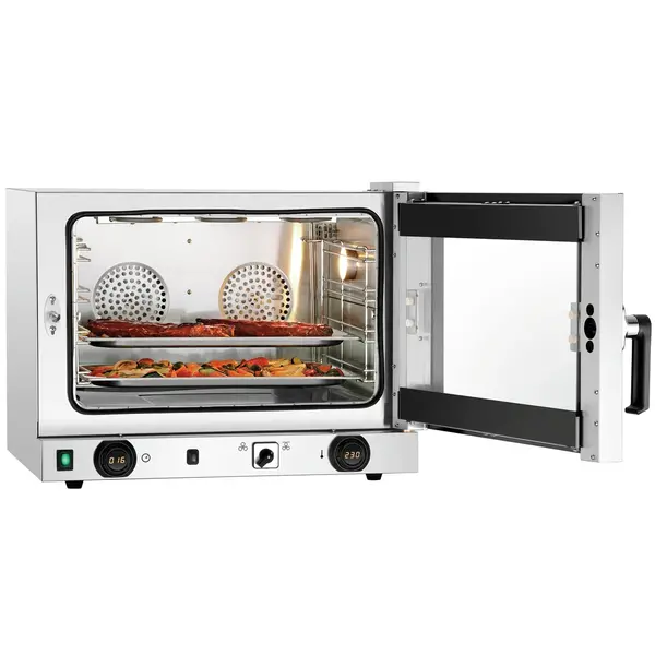 Heteluchtoven | 4 Niveaus (1/1 GN) | Elektrisch | 50°C/300°C | 3kW (230V) | Bevochtiging (Handmatig) | Grillfunctie | 700x675x550(h)mm