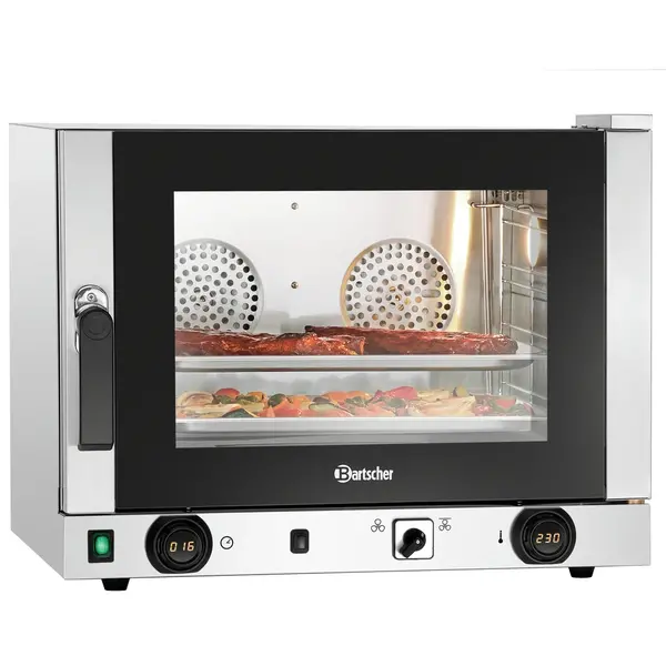 Heteluchtoven | 4 Niveaus (1/1 GN) | Elektrisch | 50°C/300°C | 3kW (230V) | Bevochtiging (Handmatig) | Grillfunctie | 700x675x550(h)mm