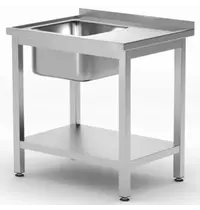HENDI Spoeltafel | KitchenLine | RVS | 1 Spoelbak (Links) | Bodemschap | Achteropstand | Zelfmontage | 800x600x850/890(h)mm 