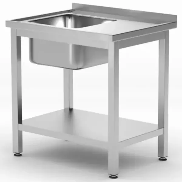 Spoeltafel | ProfiLine | RVS | 1 Spoelbak (Links) | Bodemschap | Achteropstand | Zelfmontage | 800x600x850/890(h)mm