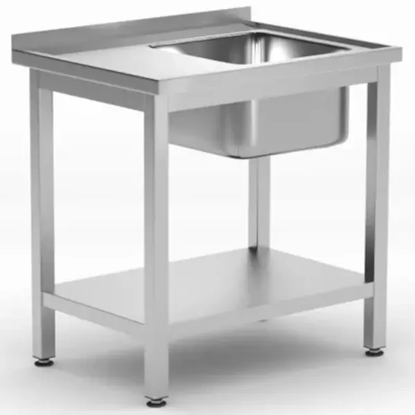 Spoeltafel | KitchenLine | RVS | 1 Spoelbak (Rechts) | Bodemschap | Achteropstand | Zelfmontage | 800x600x850/890(h)mm