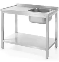 HENDI Spoeltafel | KitchenLine | RVS | 1 Spoelbak (Rechts) | Bodemschap | Achteropstand | Zelfmontage | 1000x600x850/890(h)mm 