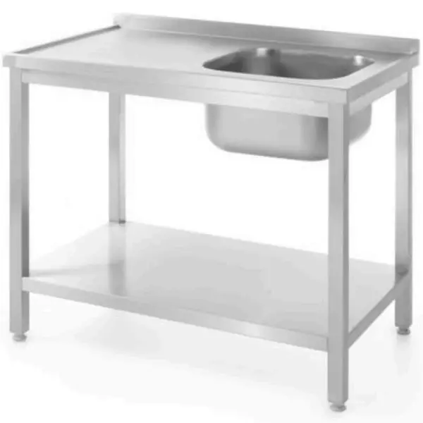 Spoeltafel | KitchenLine | RVS | 1 Spoelbak (Rechts) | Bodemschap | Achteropstand | Zelfmontage | 1000x600x850/890(h)mm