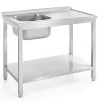 HENDI Spoeltafel | KitchenLine | RVS | 1 Spoelbak (Links) | Bodemschap | Achteropstand | Zelfmontage | 1000x600x850/890(h)mm 