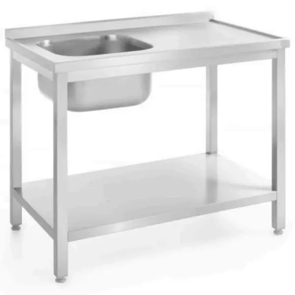 Spoeltafel | KitchenLine | RVS | 1 Spoelbak (Links) | Bodemschap | Achteropstand | Zelfmontage | 1000x600x850/890(h)mm