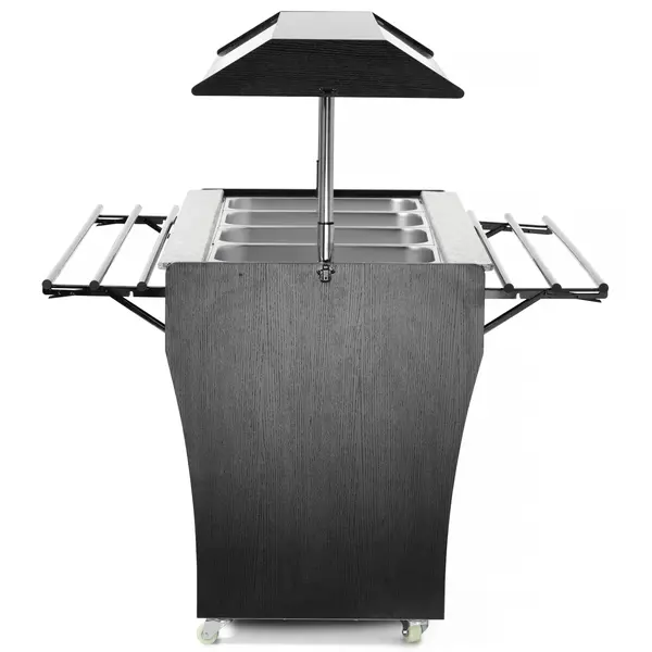 Verwarmd Buffet | Hout/RVS | 4x 1/1 GN | 30°C/90°C | Bain-Marie | Liftkap (Verlicht) | Wielen (Geremd) | 1490x765x1370(h)mm