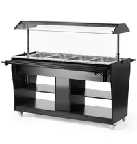 HENDI Verwarmd Buffet | Hout/RVS | 4x 1/1 GN | 30°C/90°C | Bain-Marie | Liftkap (Verlicht) | Wielen (Geremd) | 1490x765x1370(h)mm 
