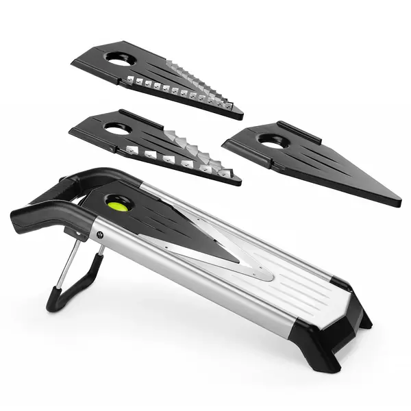 V-Vorm Mandoline | RVS/Kunststof | Schijfjes (1.5/2.5/3.5mm), Juliënne (3.5/7mm) | 405x135x145(h)mm