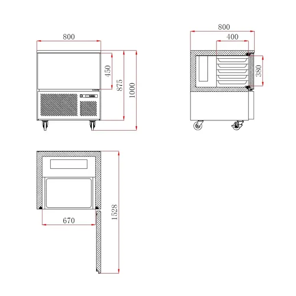 Blastchiller | STANDARD LINE | 5 Niveaus (1/1 GN) | Max. 20kg (Koelen) / 15kg (Vriezen) | 0.75kW (230V) | 800x800x1000(h)mm