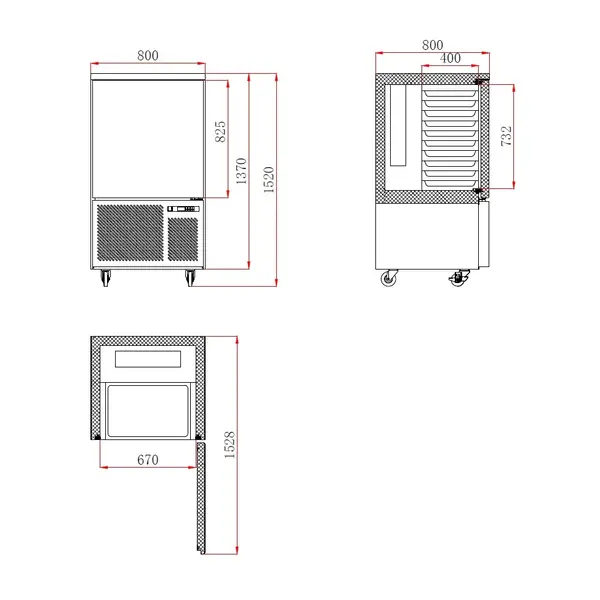 Blastchiller | STANDARD LINE | 7 Niveaus (EN/GN) | Max. 40kg (Koelen) / 28kg (Vriezen) | 0.98kW (230V) | 800x800x1515(h)mm