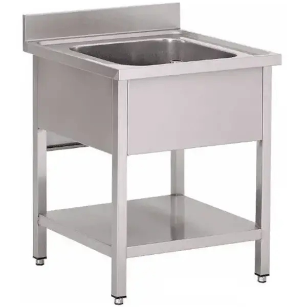 Spoeltafel | ECO | RVS | 1 Spoelbak (Midden) | Bodemschap | Achteropstand | Zelfmontage | 700x700x850(h)mm