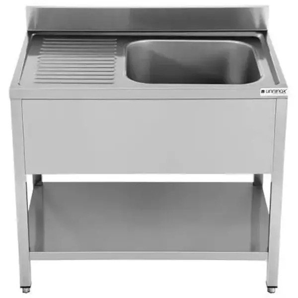 Spoeltafel | ECO | RVS | 1 Spoelbak (Rechts) + Afdruipvlak | Bodemschap | Achteropstand | Zelfmontage | 1200x700x850(h)mm