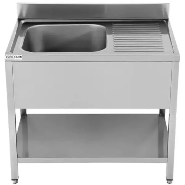Spoeltafel | ECO | RVS | 1 Spoelbak (Links) + Afdruipvlak | Bodemschap | Achteropstand | Zelfmontage | 1400x700x850(h)mm