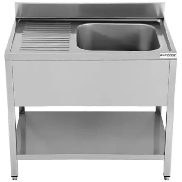 Spoeltafel | ECO | RVS | 1 Spoelbak (Rechts) + Afdruipvlak | Bodemschap | Achteropstand | Zelfmontage | 1400x700x850(h)mm