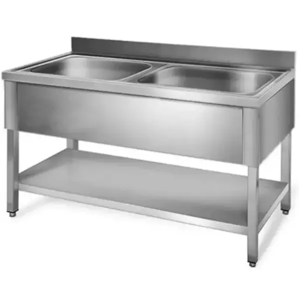 Spoeltafel | ECO | RVS | 2 Spoelbakken (Midden) | Bodemschap | Achteropstand | Zelfmontage | 1200x600x850(h)mm