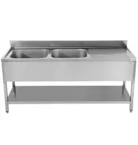 UNNINOX Spoeltafel | ECO | RVS | 2 Spoelbakken (Links) + Afdruipvlak | Bodemschap | Achteropstand | Zelfmontage | 1800x700x850(h)mm