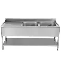 UNNINOX Spoeltafel | ECO | RVS | 2 Spoelbakken (Rechts) + Afdruipvlak | Bodemschap | Achteropstand | Zelfmontage | 1800x700x850(h)mm