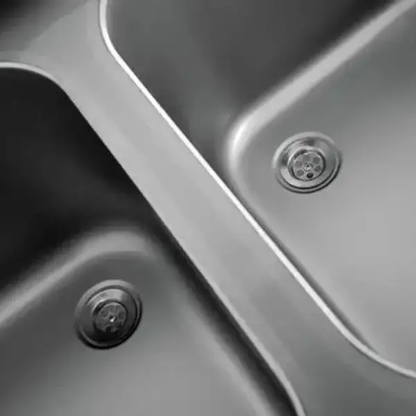 Spoeltafel | ECO | RVS | 2 Spoelbakken (Midden) + Afdruipvlak | Bodemschap | Achteropstand | Zelfmontage | 2000x700x850(h)mm