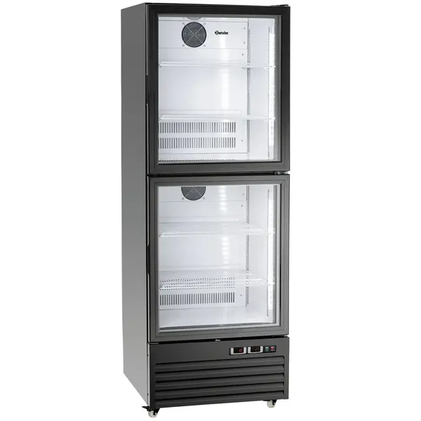 Koel-/Vrieskast | 430L | Zwart | -18°C/-22°C & 0°C/+10°C | Geforceerd | Wielen (Geremd) | 695x765x2000(h)mm