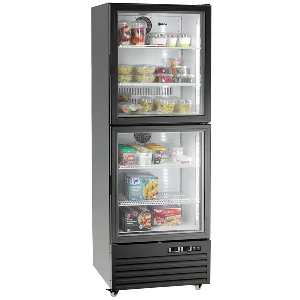 Koel-/Vrieskast | 430L | Zwart | -18°C/-22°C & 0°C/+10°C | Geforceerd | Wielen (Geremd) | 695x765x2000(h)mm