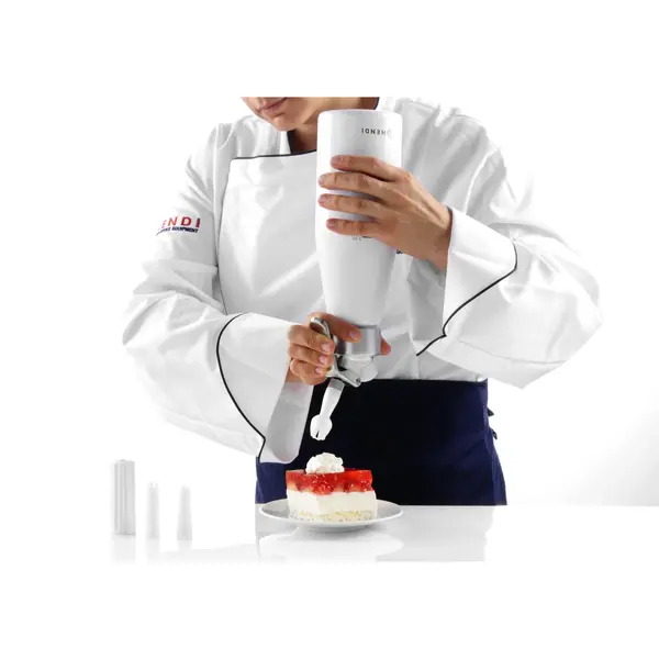Slagroomapparaat | KitchenLine | Aluminium | Wit | 0.5L | 3 Spuitmonden | Ø80x260(h)mm