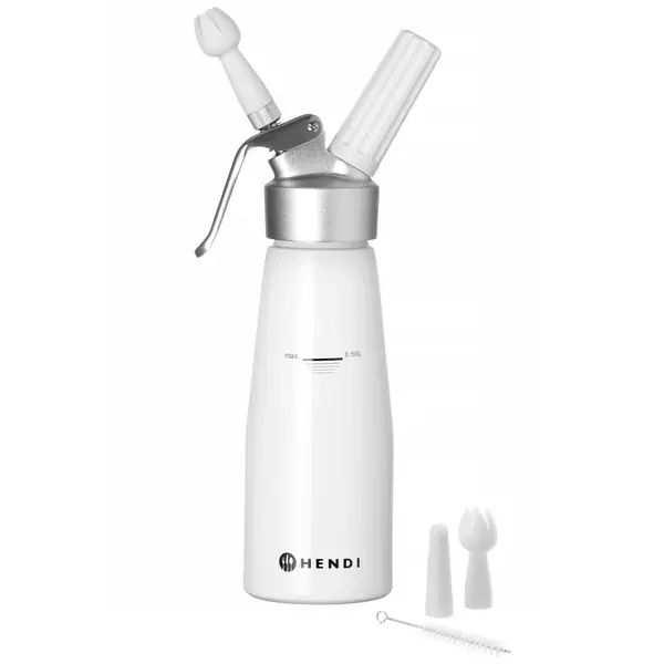 Slagroomapparaat | KitchenLine | Aluminium | Wit | 0.5L | 3 Spuitmonden | Ø80x260(h)mm
