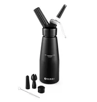 HENDI Slagroomapparaat | KitchenLine | Aluminium | Zwart | 0.5L | 3 Spuitmonden | Ø80x260(h)mm 