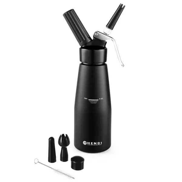 Slagroomapparaat | KitchenLine | Aluminium | Zwart | 0.5L | 3 Spuitmonden | Ø80x260(h)mm