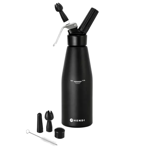 Slagroomapparaat | KitchenLine | Aluminium | Zwart | 0.95L | 3 Spuitmonden | Ø95x320(h)mm