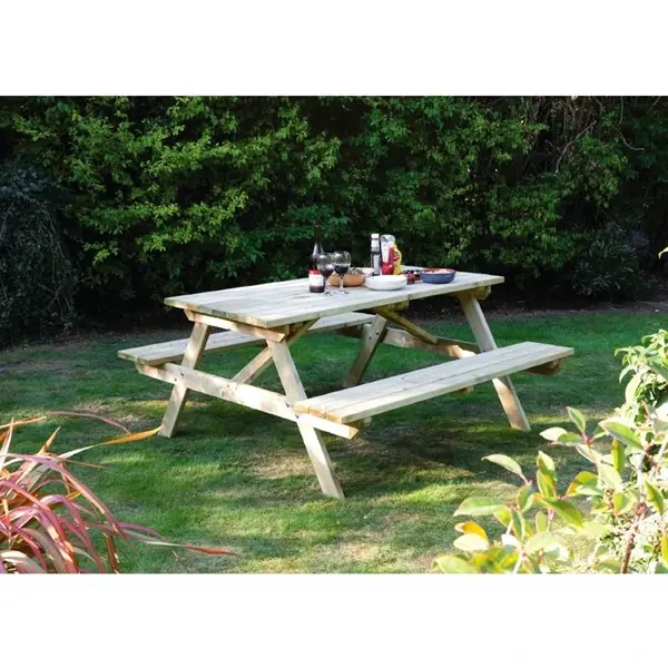 Picknicktafel | Hout (FSC) | Tafelblad 1500x695mm | In-/Outdoor | Parasolgat | 1500x1500x700(h)mm