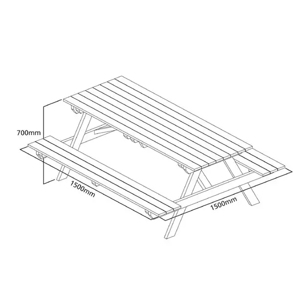 Picknicktafel | Hout (FSC) | Tafelblad 1500x695mm | In-/Outdoor | Parasolgat | 1500x1500x700(h)mm