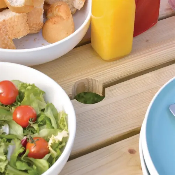 Picknicktafel | Hout (FSC) | Tafelblad Ø1200mm | In-/Outdoor | Parasolgat | Ø2000x720(h)mm