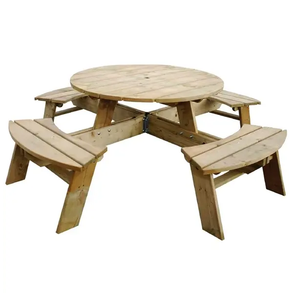 Picknicktafel | Hout (FSC) | Tafelblad Ø1200mm | In-/Outdoor | Parasolgat | Ø2000x720(h)mm