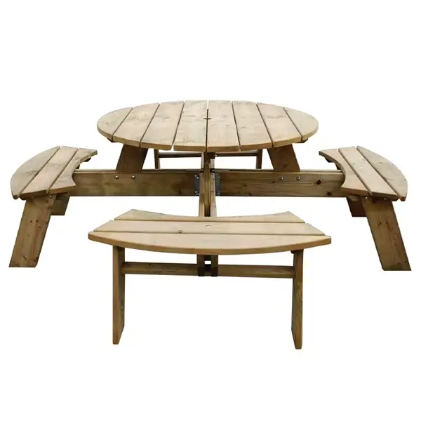 Picknicktafel | Hout (FSC) | Tafelblad Ø1200mm | In-/Outdoor | Parasolgat | Ø2000x720(h)mm
