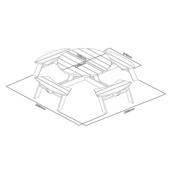 Picknicktafel | Hout (FSC) | Tafelblad Ø1200mm | In-/Outdoor | Parasolgat | Ø2000x720(h)mm
