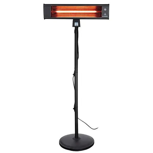 Terrasverwarmer | Elektrisch | Zwart | 1.8kW (230V) | Incl. Standaard + Afstandsbediening | Spatwaterdicht | 640x420x1890(h)mm