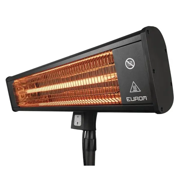 Terrasverwarmer | Elektrisch | Zwart | 1.8kW (230V) | Incl. Standaard + Afstandsbediening | Spatwaterdicht | 640x420x1890(h)mm