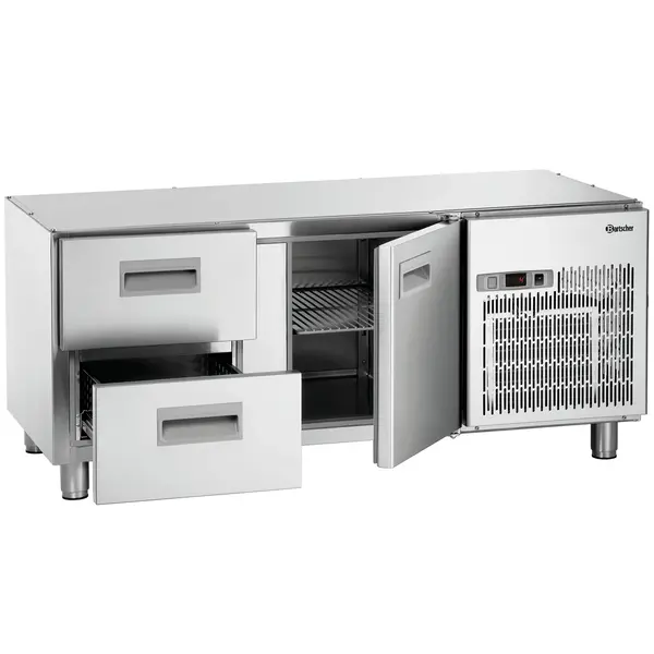 Koelwerkbank | Laag Model | 180L | 1 Deur + 2 Laden (1/1 GN) | 0°C/+10°C | Geforceerd | 1395x660x620(h)mm