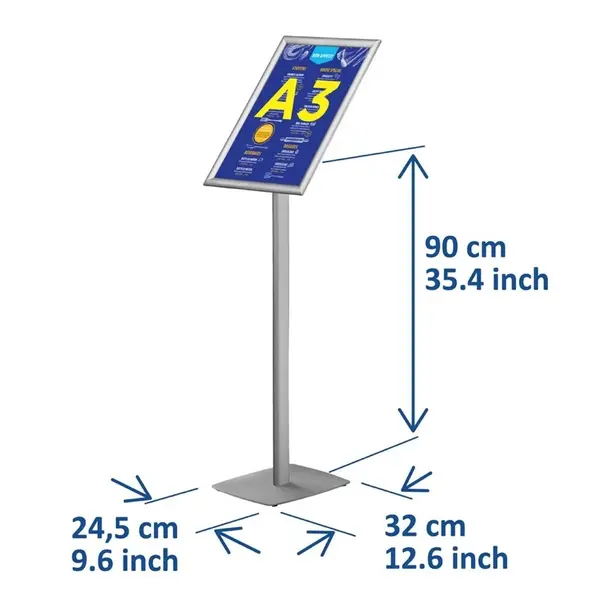 Menustandaard | Aluminium | Kliklijst (A3) | Kantelbaar | 245x320x900/1200(h)mm